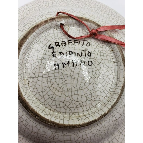 Vintage Signed GRAFFITO DIPINTO A MANO Hand Made Italian Ceramic Blue Yellow Ora - Picture 3 of 11